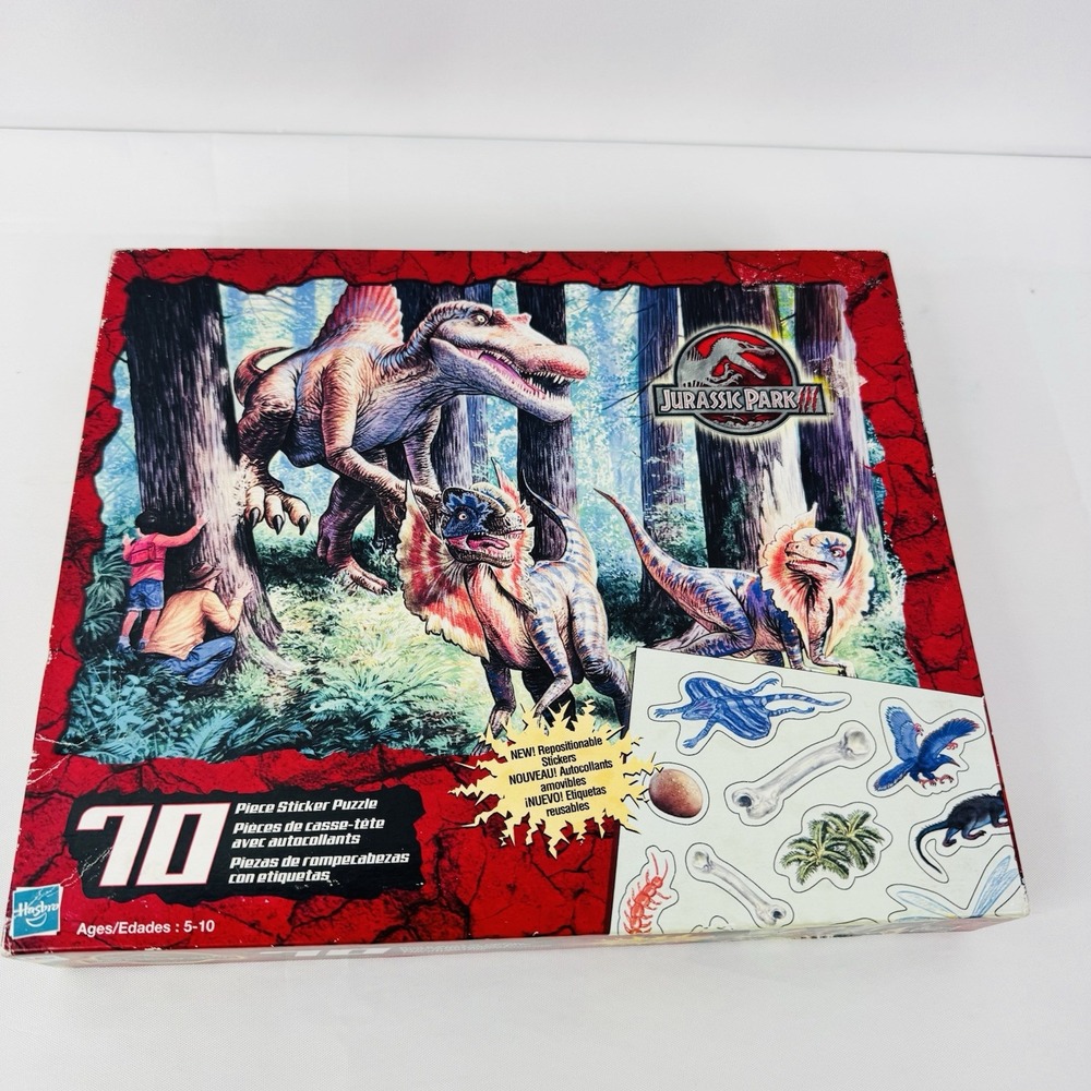 Jurassic Park 3 Spinosaurus Diliphosaurus Jigasw Puzzle w/ Stickers 2001 Hasbro
